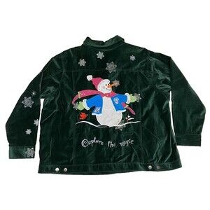 Quacker Factory Christmas Capture The Magic Green Velvet Jacket 2XL Shacket